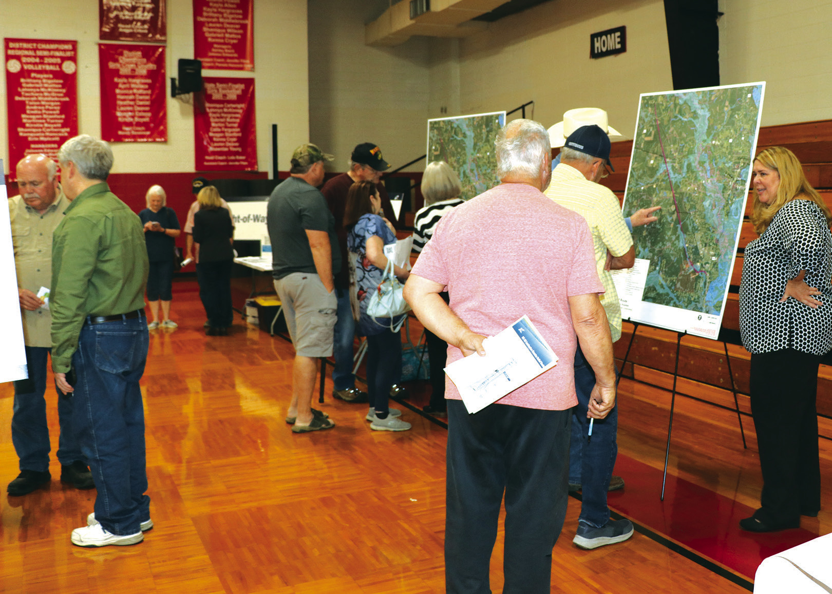 Various maps, drawings and other information was placed on walls or laid on tables at the TxDOT meeting on Tuesday night,April 2, at the Kountze High School gym.TxDOT employees were also on hand to answer questions. Danny Reneau photo
