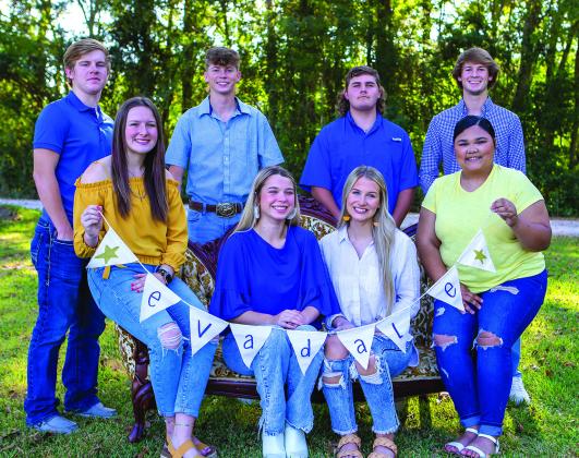 Evadale Homecoming Senior Dukes and Duchesses. Pictured front row from left to right: Emily Freeman,Alli Powell, Mallory Dougharty and Jenica Matthews. Back row from left to right: Mason Henderson, Dustin Wells, Landon Johnson and Jody Isbell.