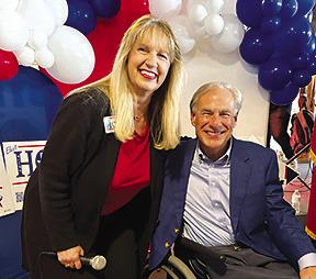 Janis Holt, left, candidate for District 18 state representative, stands with Texas Gov. Greg Abbott in Lumberton where he endorsed her candidacy at a rally last Thursday afternoon.