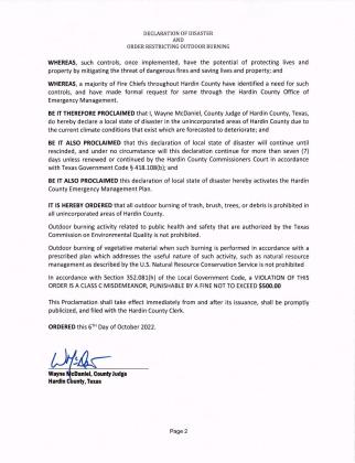 Hardin County Order Restricting Outdoor Burning page 2