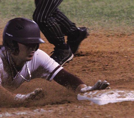 Van Mitchell hits the dirt as he slides into third after hitting a triple during the Tigers win over Vidor on Tuesday. Silsbee won the game on Tuesday in Silsbee but came up on the short end of a 4-0 score during the return game in Vidor on Friday. Photo by Danny Reneau