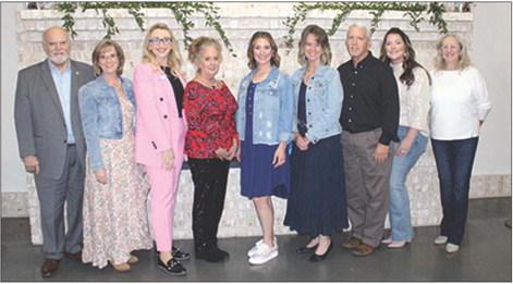 State Sen. Robert Nichols, left, posed with members of the Kountze Chamber of Commerce at the annual chamber banquet last Thursday night. Board members are, from left, President Donya McLaurin, Vice President Caleigh Spence, Secretary Connie Winger, Treasurer Annie Harris and board members Laura Barner,Thomas Cryer, Sarah Price and Barbara Greer. Not shown is board member Natasha Brown. Dan Eakin photo