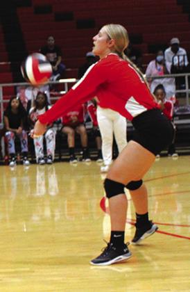 Kiley Kunk gets a dig in the volleyball game played Friday afternoon at Kountze High School.About an hour after the game,she was crowned 2023 Homecoming Queen.