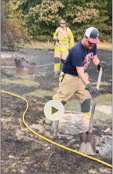 Kirbyville Fire Chief Greg Ellis submitted this photo of Kirbyville firefighters putting the finishing touches on a fire which had been started by illegal outdoor burning in the trash can in the background. Courtesy Photo