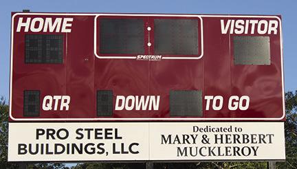 Those attending Silsbee Junior League football games last Saturday at Kirby Memorial Stadium got to see the new scoreboard being used for the first time. Mark and Emily Muckleroy donated most of the funds for the new scoreboard in memory of his parents,Mary and Herbert Muckleroy. Bubba Gore of Pro Steel Building also made a major contribution to the project. Dan Eakin photo