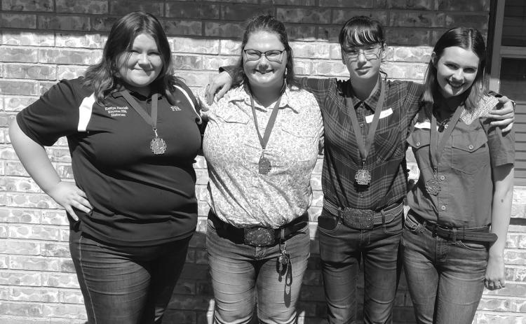 From left to right: Kaitlyn Parrish, Libbie Sutterfield, Emma Sutterfield and Hayleigh Capalety of the Kountze FFA. Photo Courtesy of Dan Wilson.