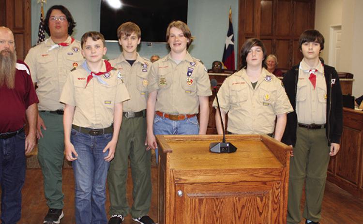 Members of Boy Scout Troop 88 visited the Silsbee City Council meeting Monday night.They listened as the council members discussed several issues, such as problems with garbage pickup and whether the city should require permits and set regulations for those selling animals on sides of streets in Silsbee. Some of the Scouts who came are working toward a merit badge that requires attending a council or board meeting. Dan Eakin photo