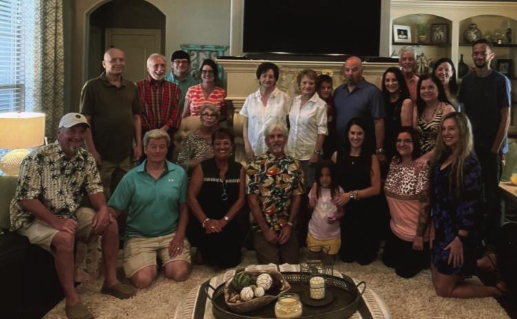 Mary Ann Moore Ester celebrated her 85th birthday with four generations of treasured family and old friends on June 5 at the home of her daughter, Donna Moore. Mrs. Ester is wearing a white shirt to the right. COURTESY PHOTO
