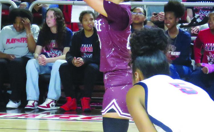 Monica Bottley, who scored 25 points in the game with Hardin-Jefferson, shoots a free throw during the game. John Marble photo