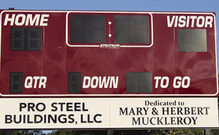 Those attending Silsbee Junior League football games last Saturday at Kirby Memorial Stadium got to see the new scoreboard being used for the first time. Mark and Emily Muckleroy donated most of the funds for the new scoreboard in memory of his parents,Mary and Herbert Muckleroy. Bubba Gore of Pro Steel Building also made a major contribution to the project. Dan Eakin photo